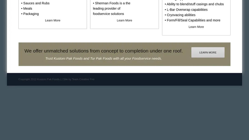 Screenshot: the Kustom Pak Foods website.