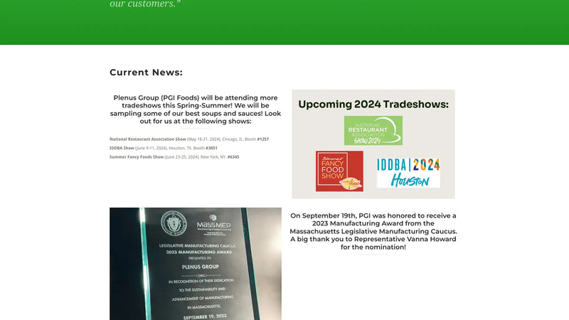 Screenshot: the PGI Foods website.