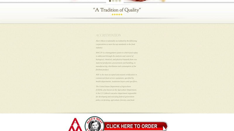 Screenshot: the Alex's Meat & Provisions website.
