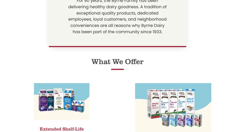 Screenshot: the Byrne Dairy website.