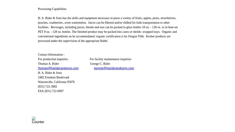 Screenshot: the H.A.Rider & Sons website.