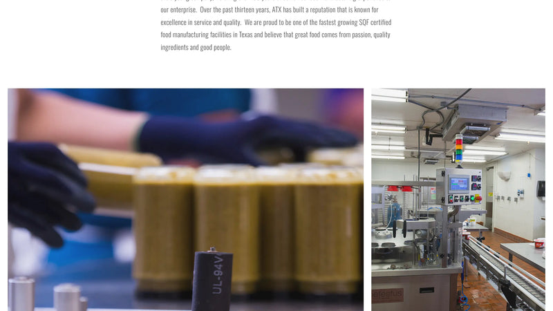 Screenshot: the ATX Specialty Foods website.