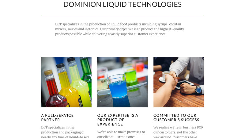 Screenshot: the Dominion Liquid Technologies website.