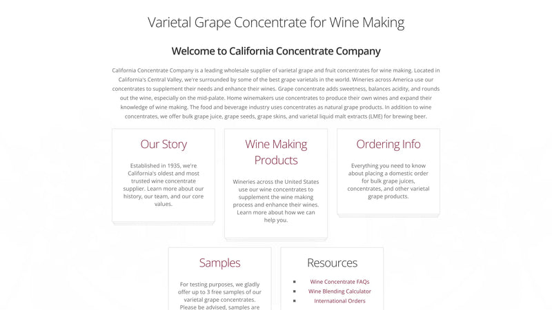 Screenshot: the California Concentrate Co website.