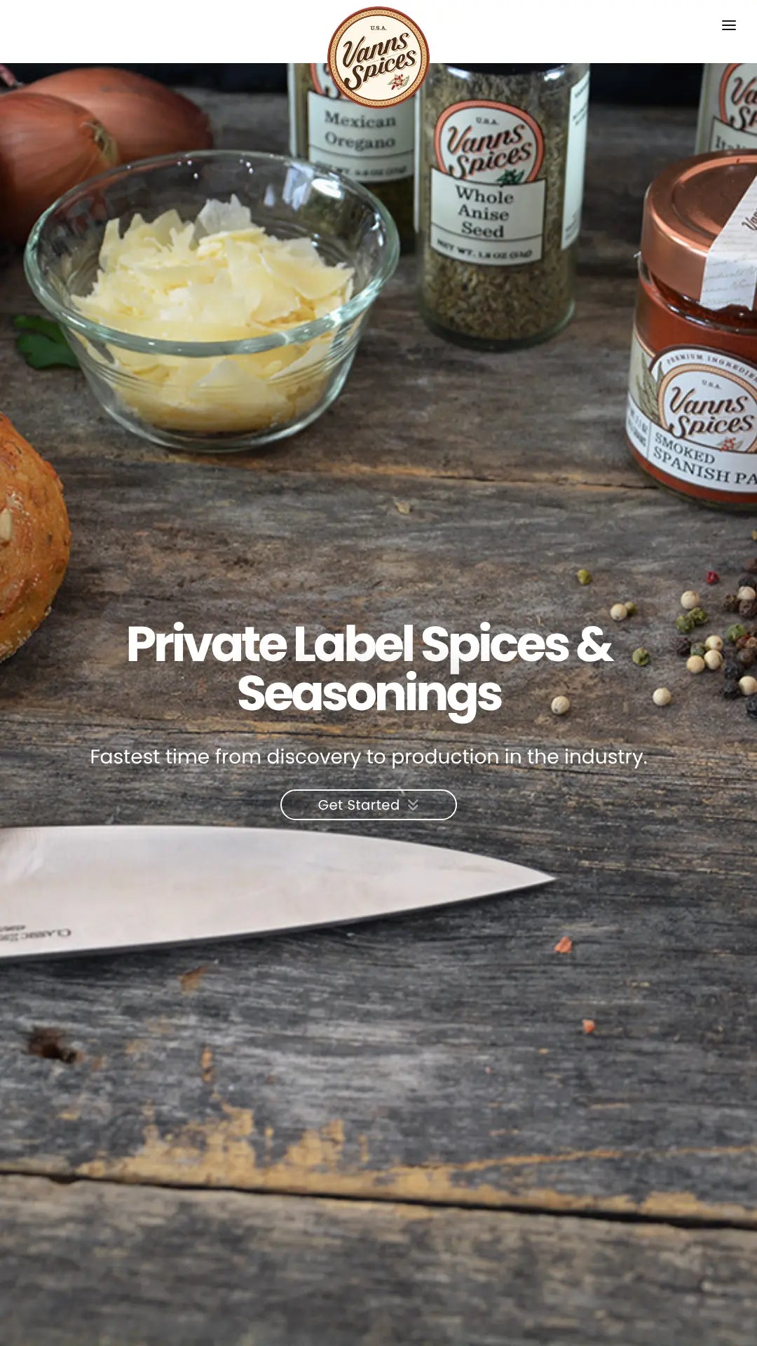 Screenshot: the Vanns Spices website.