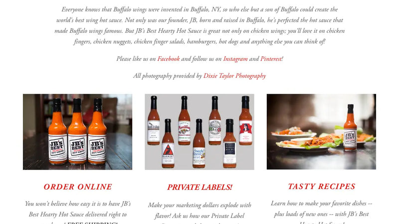 Screenshot: the JB's Best website.