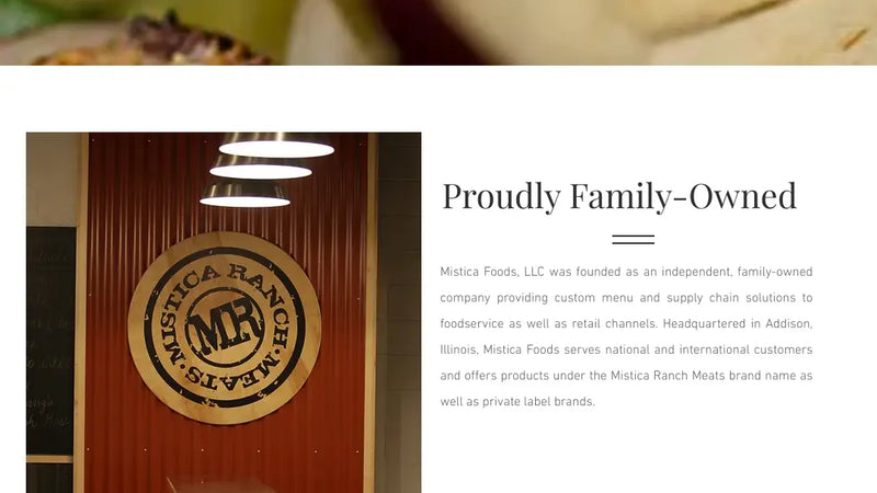 Screenshot: the Mistica Foods, LLC website.