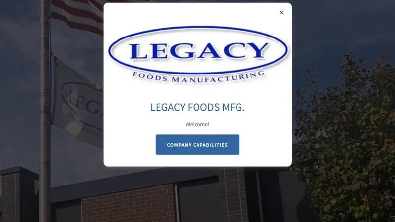 Screenshot: the Legacy Foods Manufacturing website.