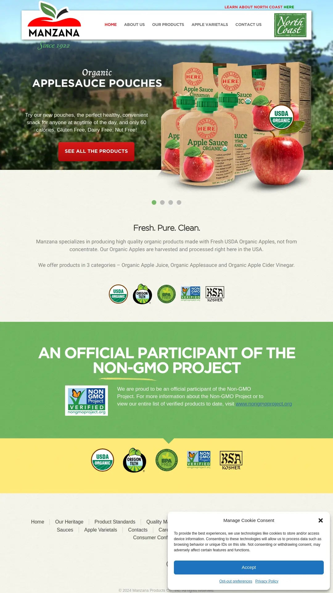 Screenshot: the Manzana Products Co. Inc. website.